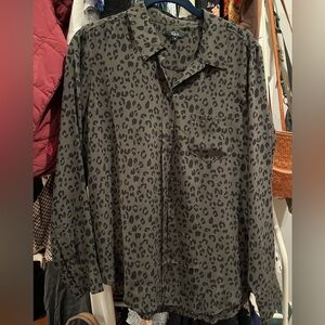 Rails Josephine Button Down Blouse in Olive Green and Black Animal Print